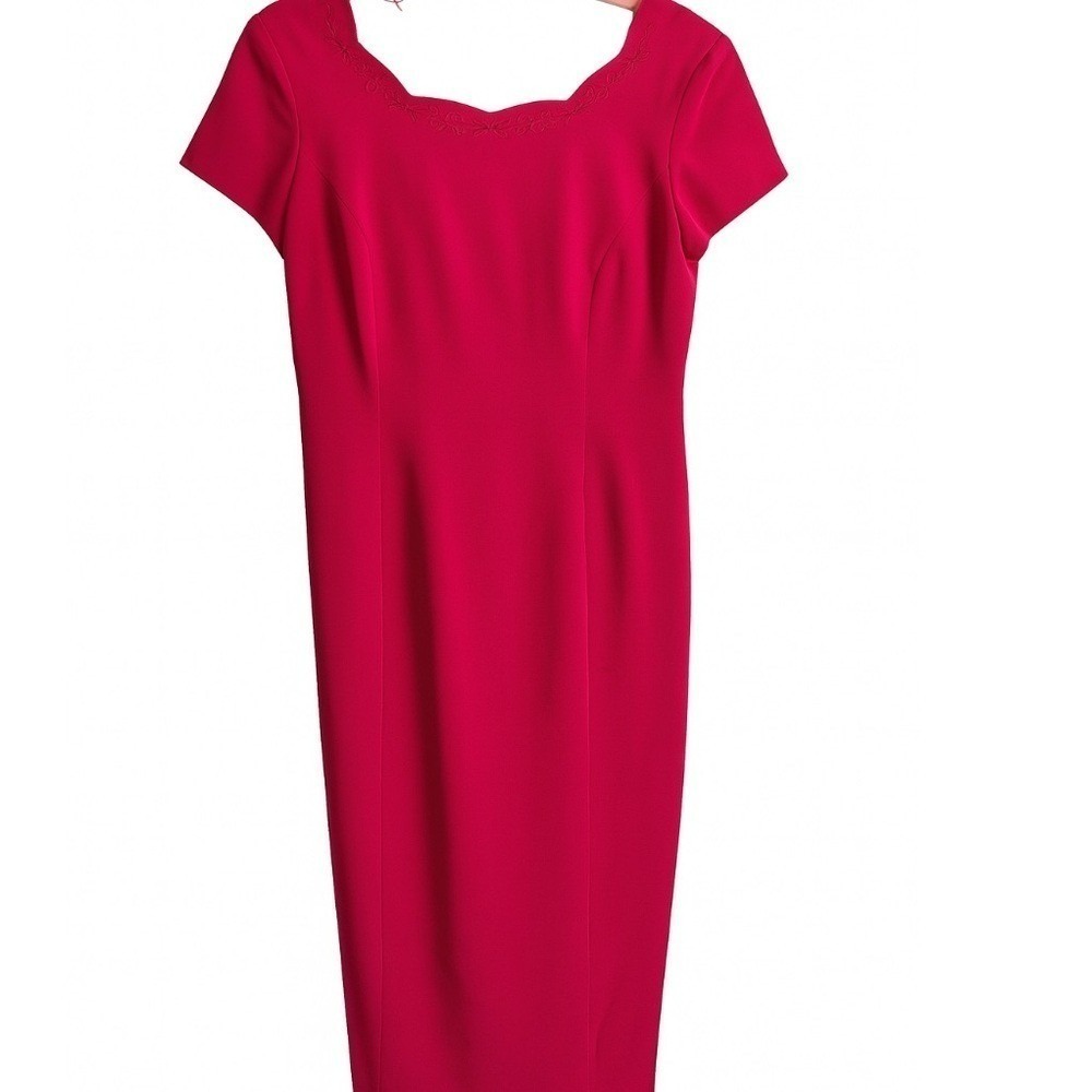Talbots Vintage 100% Silk Embroidered Neck Sheath Dress, Fuchsia Pink, Size 6